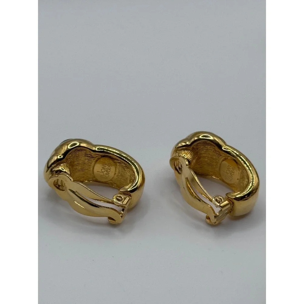Vintage Joan Rivers Earrings Blue Cabochon Rhinestone Gold Tone Clip On